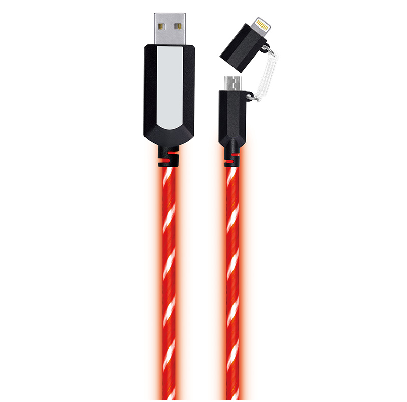 EL Visible 8 Pin Lightning To Micro USB Flowing Round Cable LD003