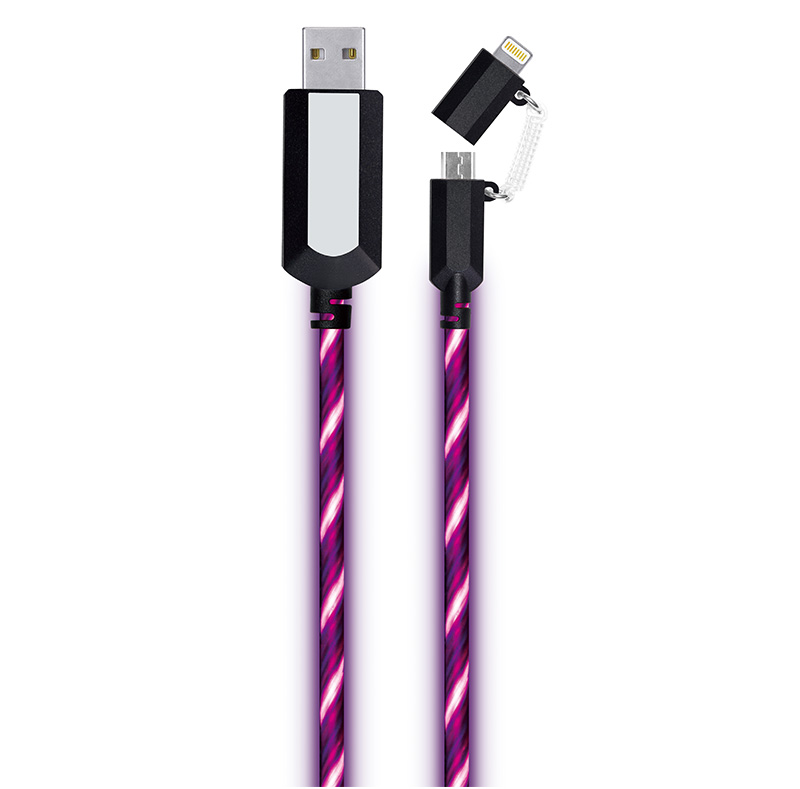 EL Visible 8 Pin Lightning To Micro USB Flowing Round Cable LD003