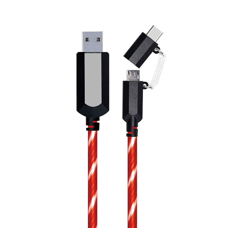 2 in 1 EL Visible  Type-C to Micro USB Flowing Round Cable LD005