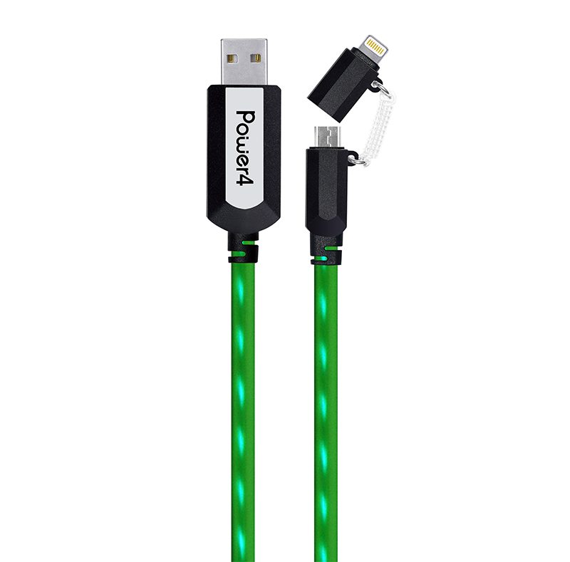 2 in 1 EL Visible 8 Pin Lightning To Micro USB Flowing Flat Cable LDF003