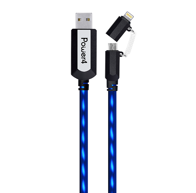 2 in 1 EL Visible 8 Pin Lightning To Micro USB Flowing Flat Cable LDF003