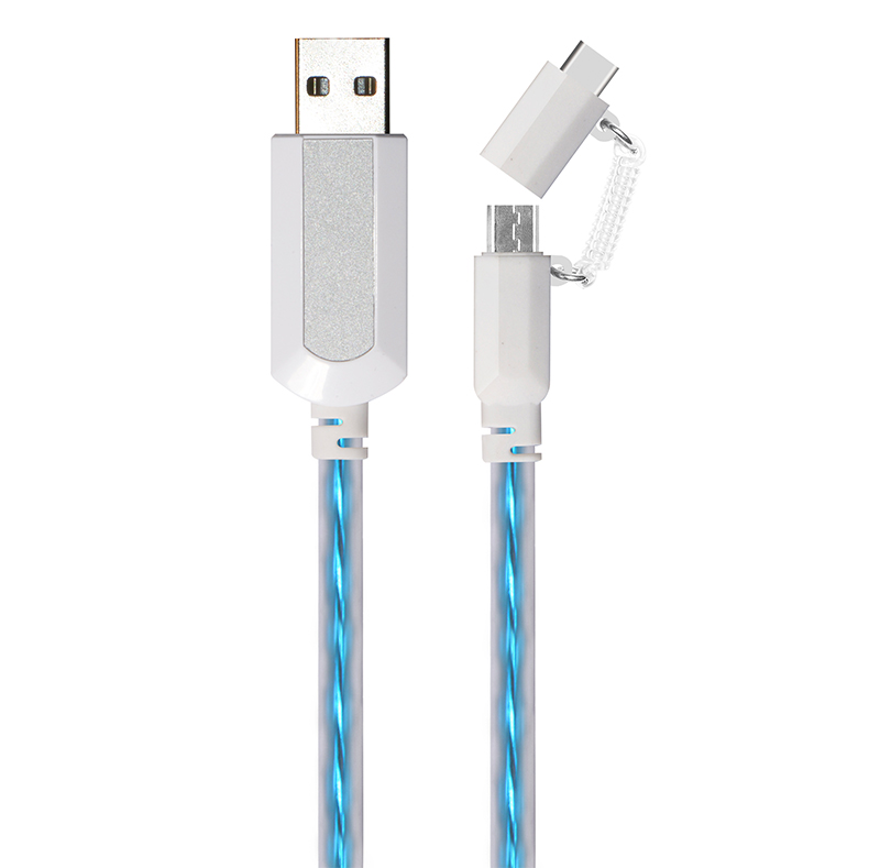 2 in 1 EL Visible  Type-C to Micro USB Flowing Flat Cable LDF005