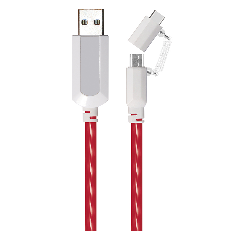 2 in 1 EL Visible  Type-C to Micro USB Flowing Flat Cable LDF005
