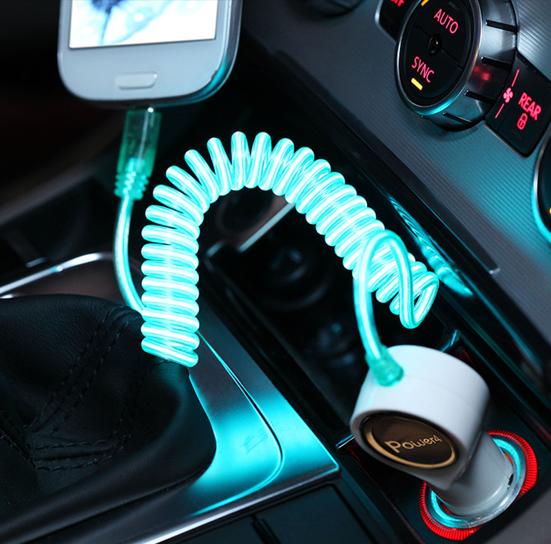 2.1A USB Car Charger with LED Light Micro USB Conectors Cable WP007M