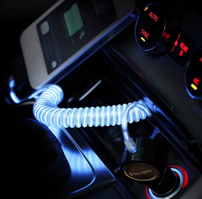 2.1A USB Car Charger with LED Light Micro USB Conectors Cable WP007M