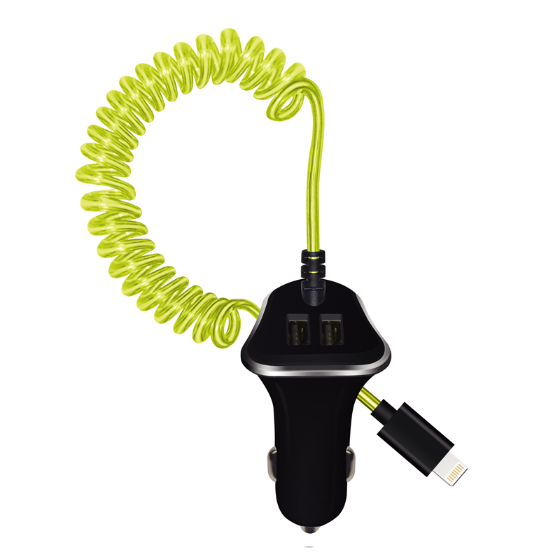 Dual USB Car Charger with El Light Spring Cable WP011