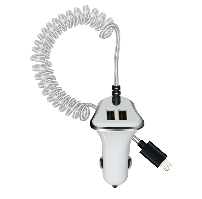 Dual USB Car Charger with El Light Spring Cable WP011