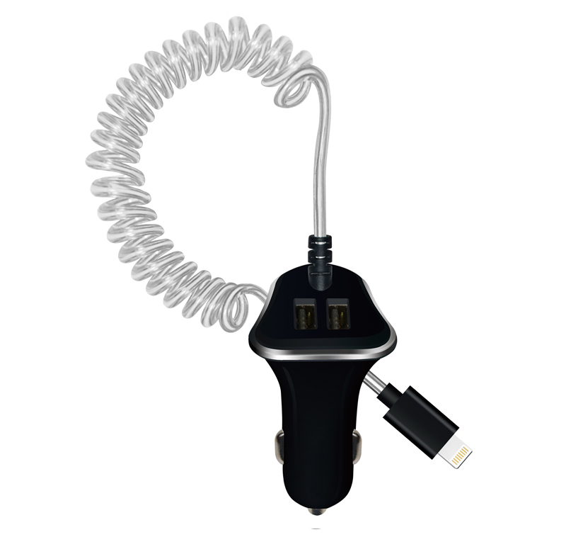 Dual USB Car Charger with El Light Spring Cable WP011