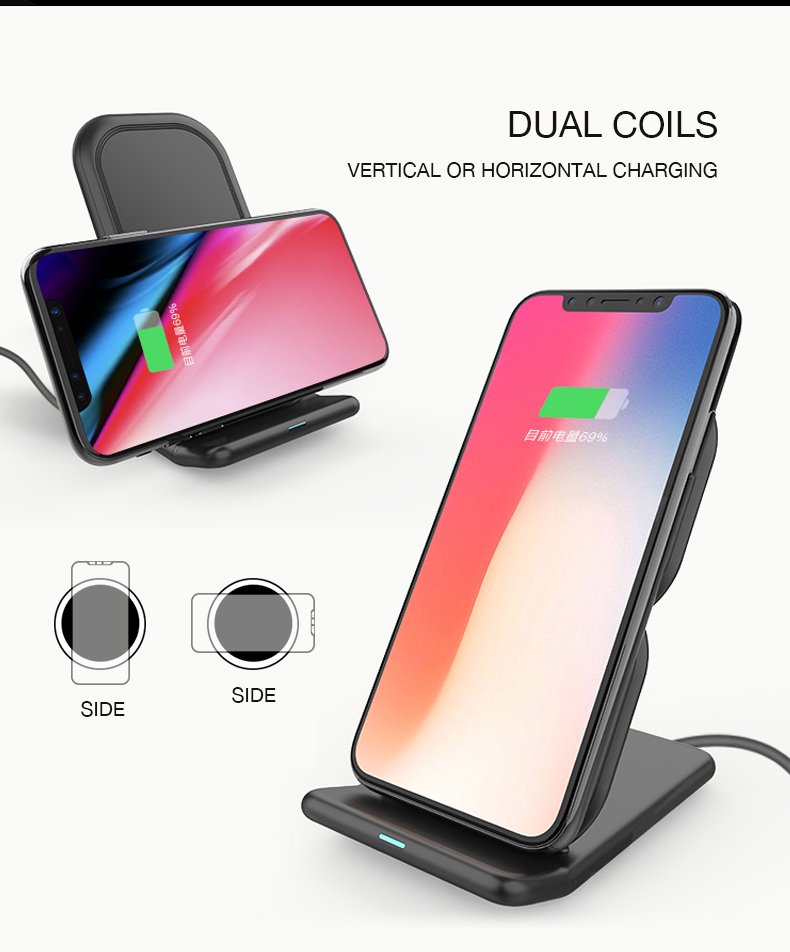 Qi certified wireless charging stand 5W 7.5W 10W for iPhone X/8/8plus