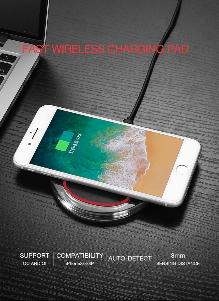 Mobile phone charger Qi certified wireless charger pad 5W 7.5W 10W for Samsung Galaxy S8/S7/S6 Edge Plus/Note 5 and Qi-Enabled Device