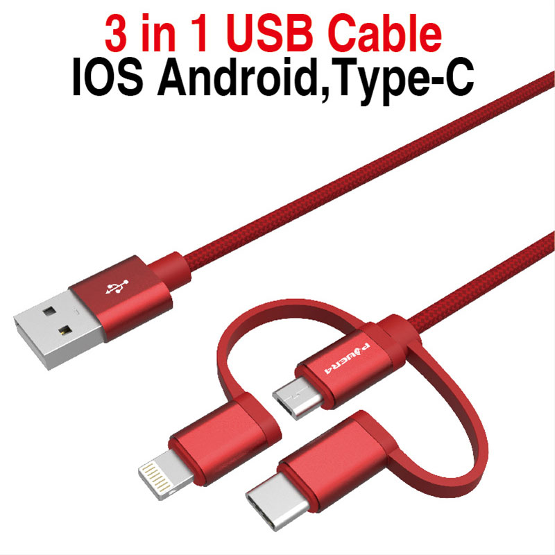 3 in 1 Type -C /Lightning /Micro USB Charging Cable -Sync/Charge for Apple and Android