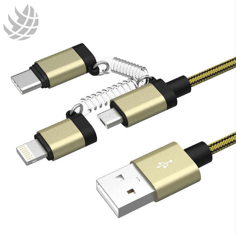 3 in 1 Type -C /Lightning /Micro USB Phone Charger Charging Cable for Apple iPone and Android device