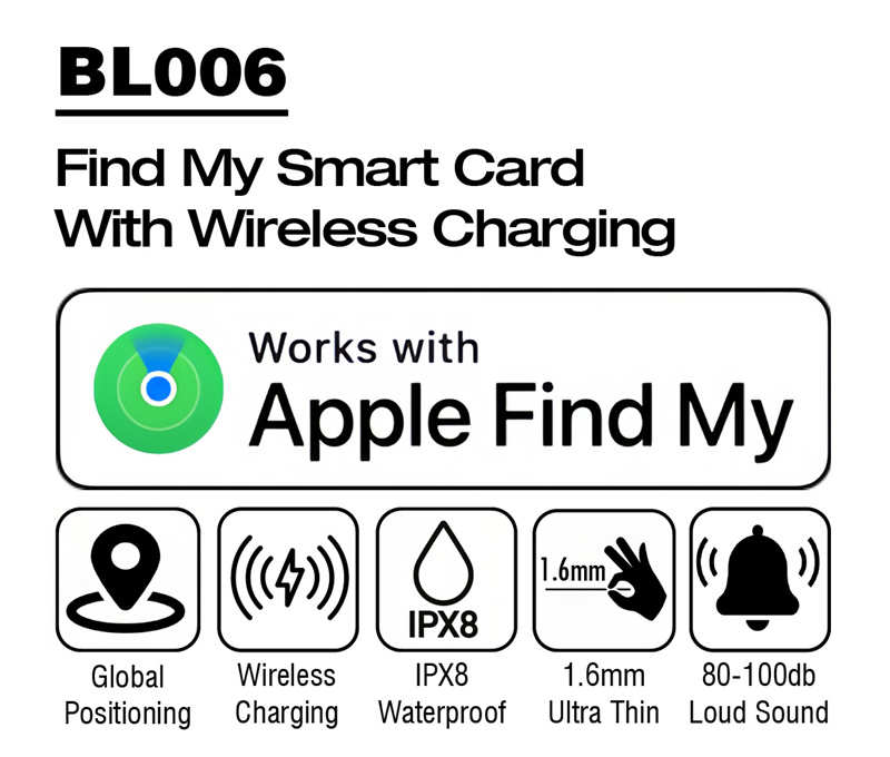 MFI Certified Thin Item Finder Card Wallet Luggage Located Bluetooth Works with Apple Find My APP & Network