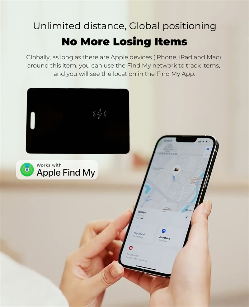 Wirleless Rechargable Card Locator Bluetooth Tracker Slim Wallet Finder Compatible with Apple Find My