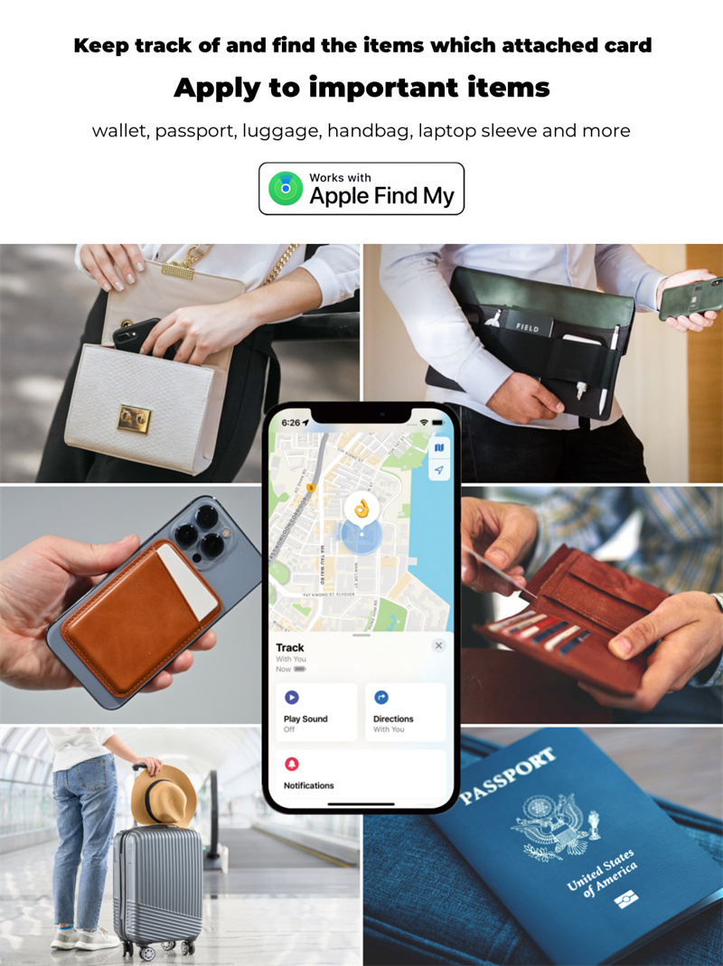 MFI Certified Thin Item Finder Card Wallet Luggage Located Bluetooth Works with Apple Find My APP & Network