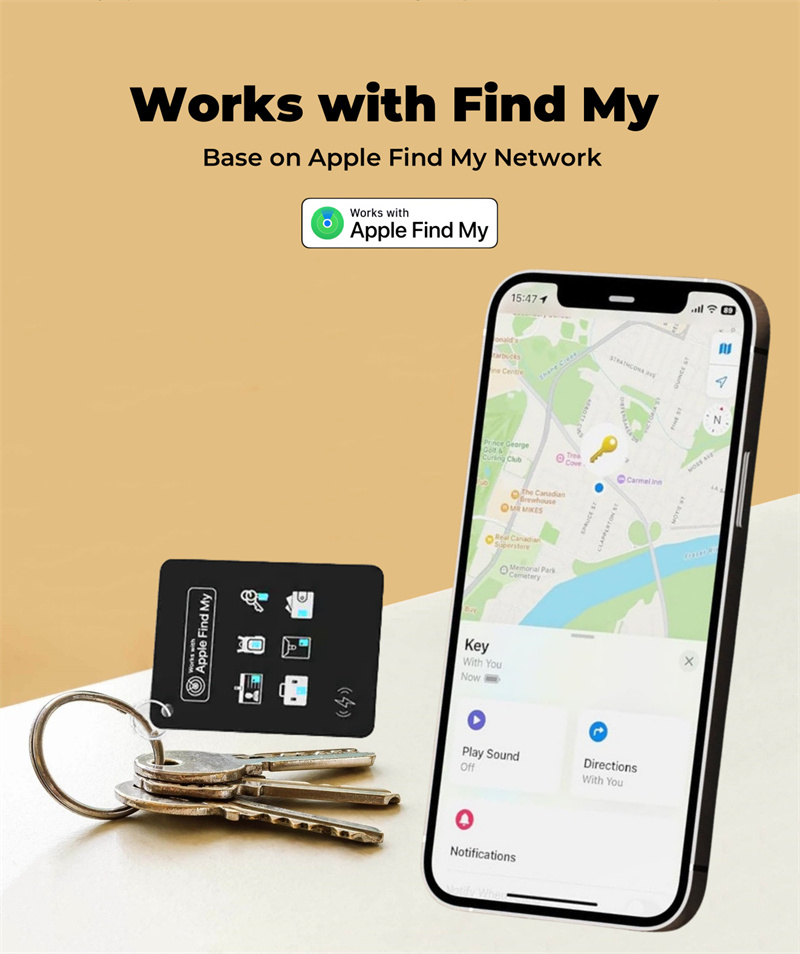 Smart Keys Finder Bluetooth Locator, Luggage Tags, Passport, IP68 Waterproof, Apple Find My APP & Network