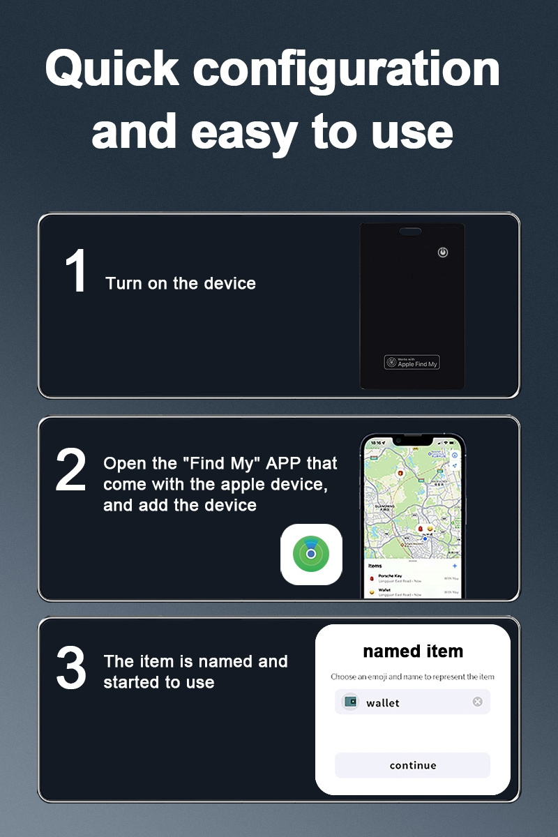 SmartCard Thin Wallet Tracker Card, Rechargeable & Reusable, Works with Apple Find My App, Item Finder
