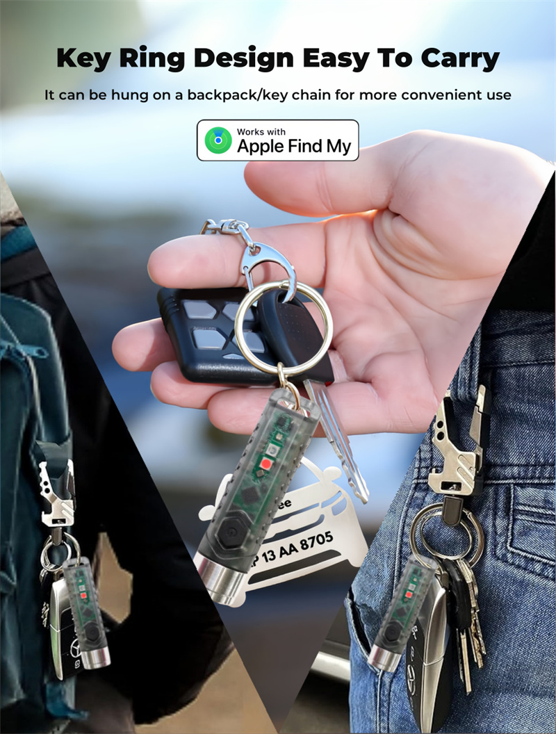 Find My Locator multifunctional Mini Led KeyChain Small Pocket Type-C USB Rechargeable Flashlight 