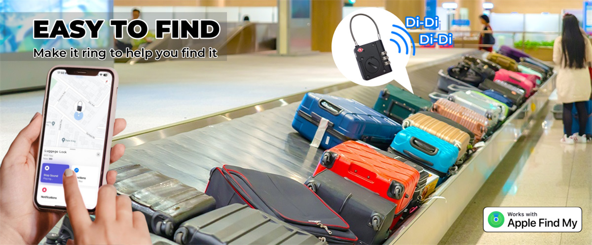 Smart Luggage Lock with Tracker, TSA Approved Travel Luggage Lock with Tracking Tag, Works with Apple Find My(iOS only), Bluetooth Tracker Lock, Combination Locks for Suitcases, Backpacks, Toolboxes