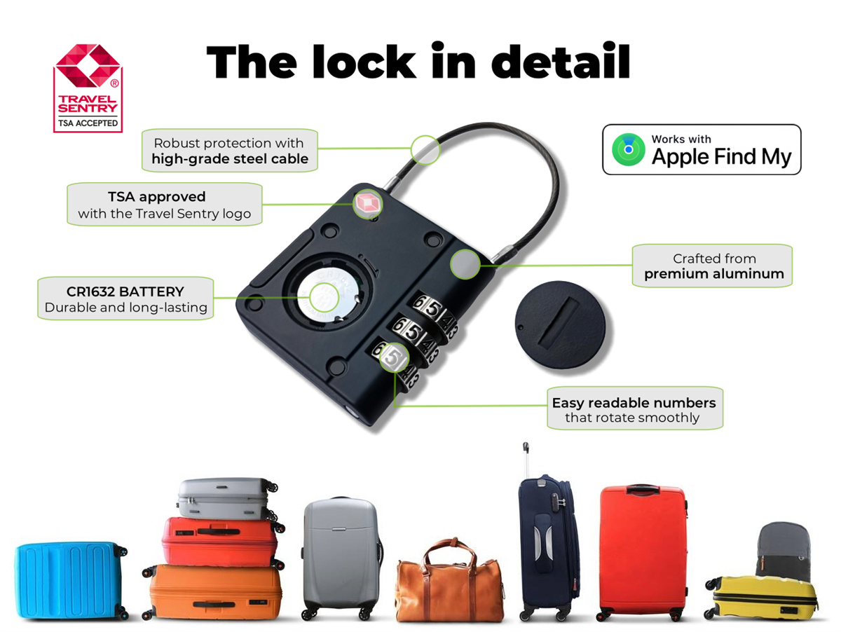 Smart Luggage Lock with Tracker, TSA Approved Travel Luggage Lock with Tracking Tag, Works with Apple Find My(iOS only), Bluetooth Tracker Lock, Combination Locks for Suitcases, Backpacks, Toolboxes