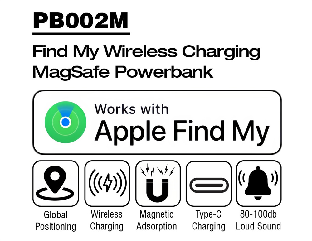 Slim Magnetic Wireless Portable Charger Finder Powerbank Tracker Works with Apple Find My (iOS Only) 