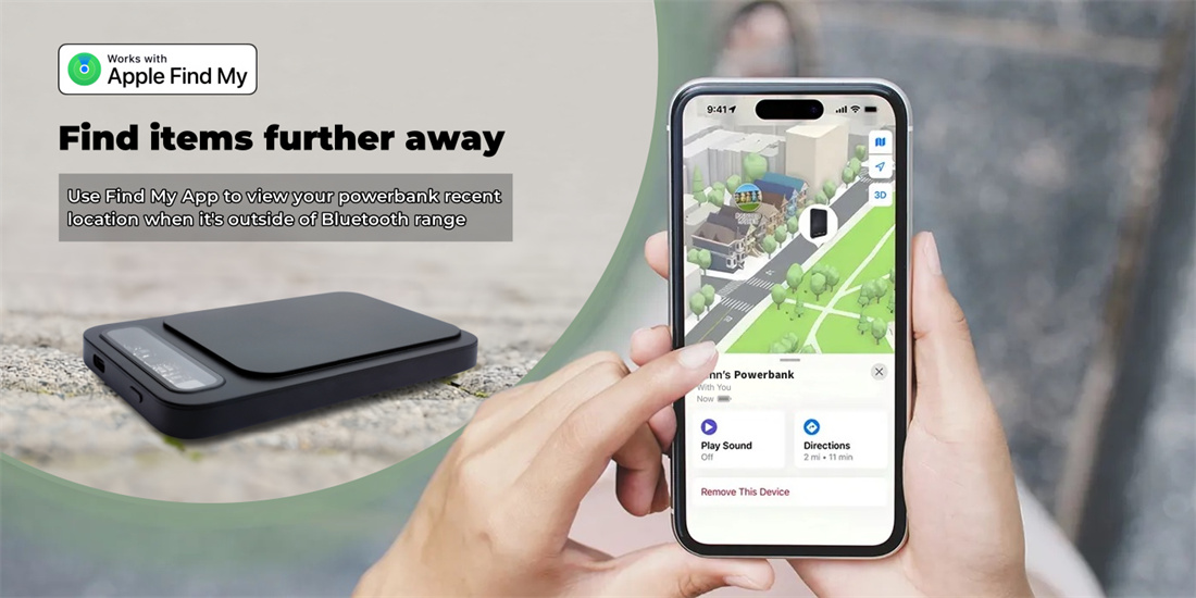 Slim Magnetic Wireless Portable Charger Finder Powerbank Tracker Works with Apple Find My (iOS Only) 