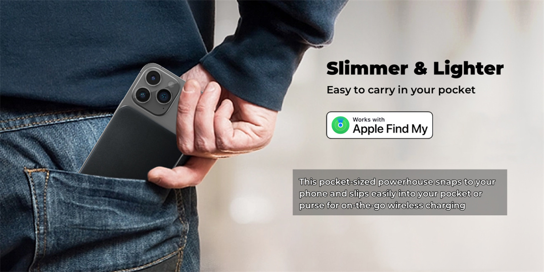 Slim Magnetic Wireless Portable Charger Finder Powerbank Tracker Works with Apple Find My (iOS Only) 