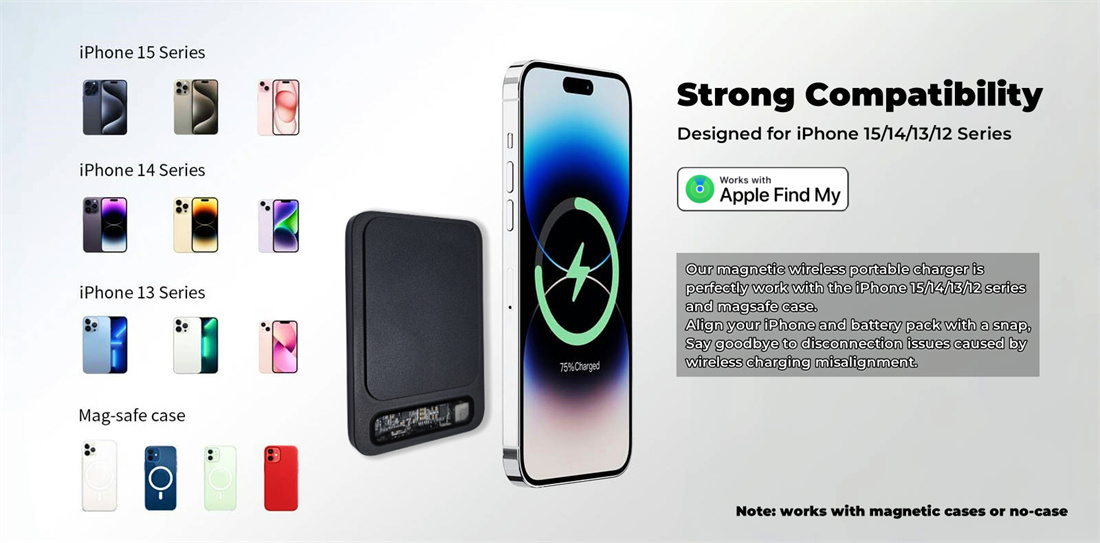 Slim Magnetic Wireless Portable Charger Finder Powerbank Tracker Works with Apple Find My (iOS Only) 