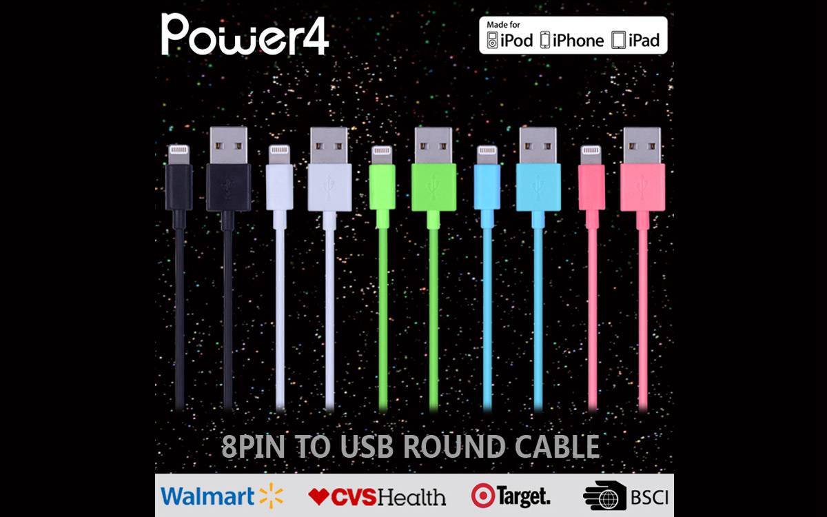  MFI 8 Pin Lightning to USB Round Cable