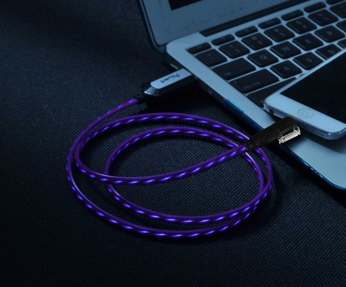 2 in 1 EL Visible 8 Pin Lightning To Micro USB Flowing Flat Cable