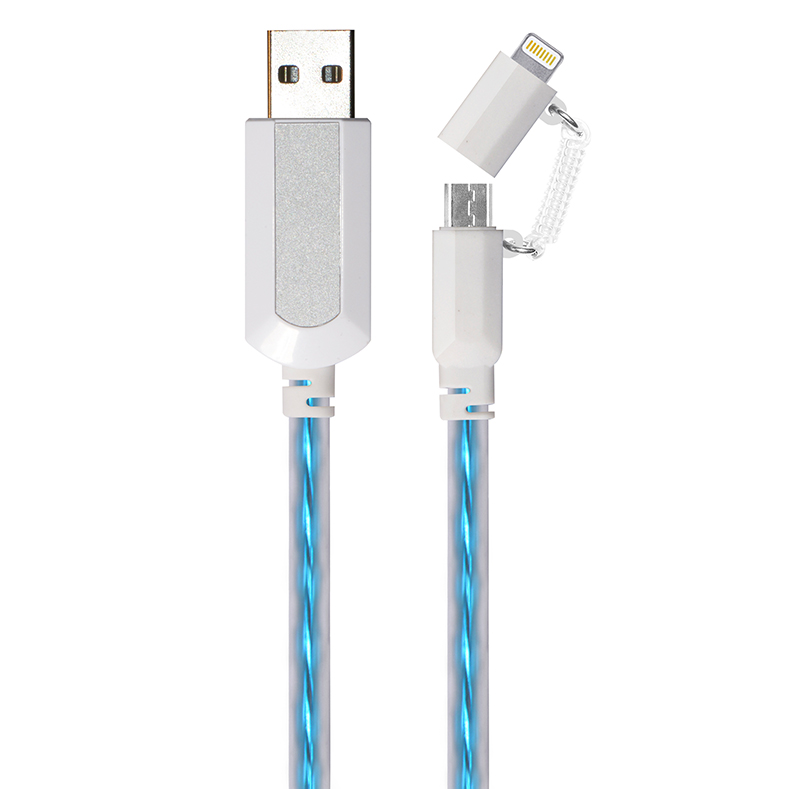 2 in 1 EL Visible 8 Pin Lightning To Micro USB Flowing Flat Cable LDF003