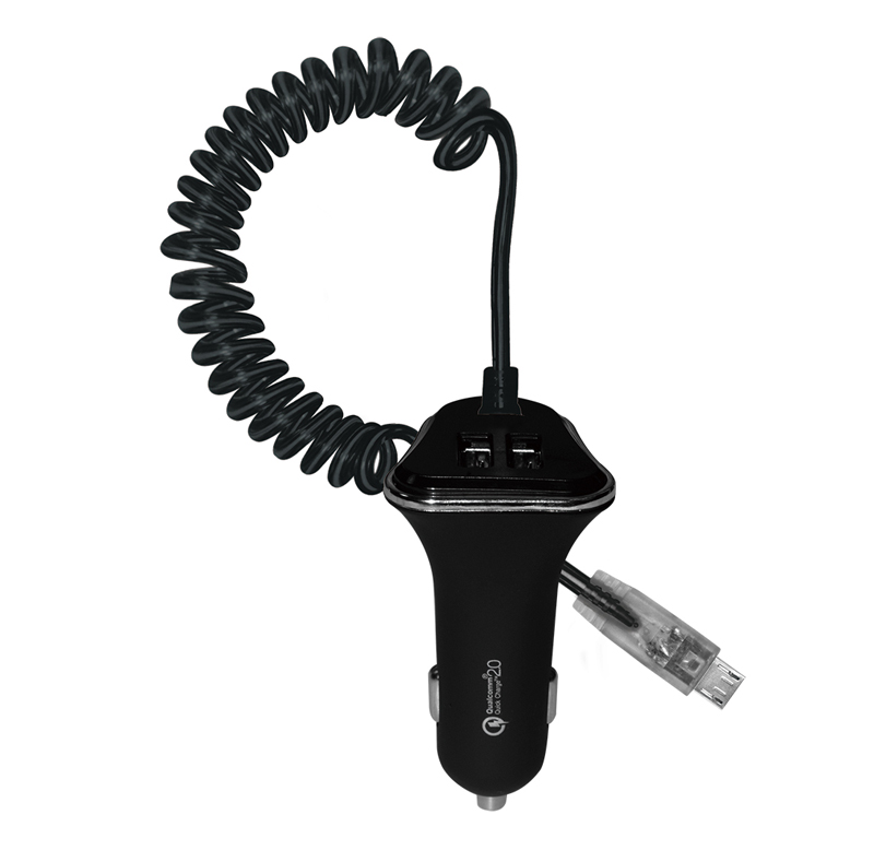 Dual USB Car Charger with Spring Cable WP012M