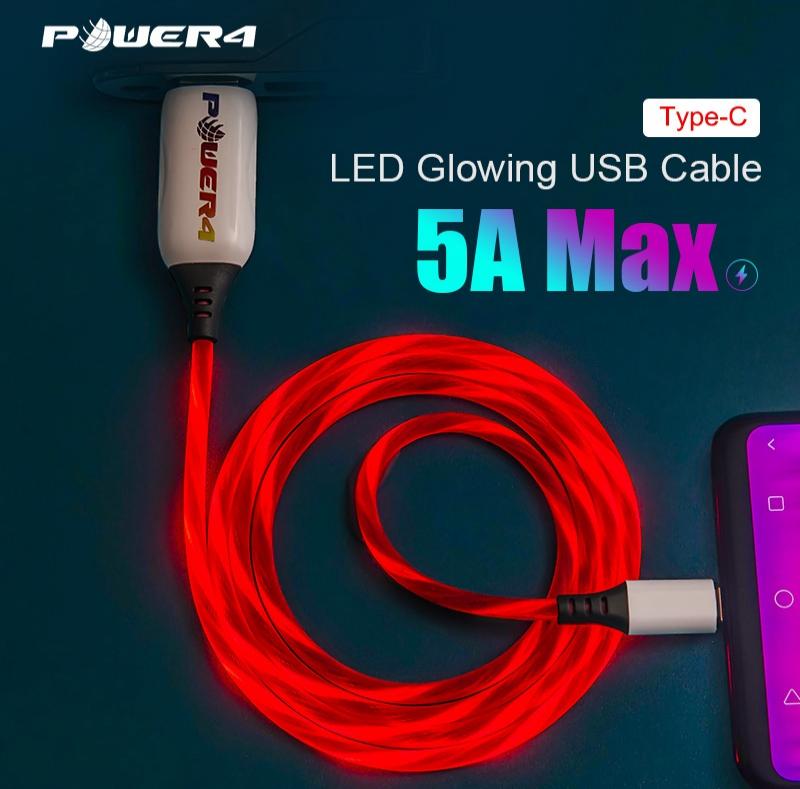 5a super fast charging cellphone light up type-c led lighting glowing usb data cable